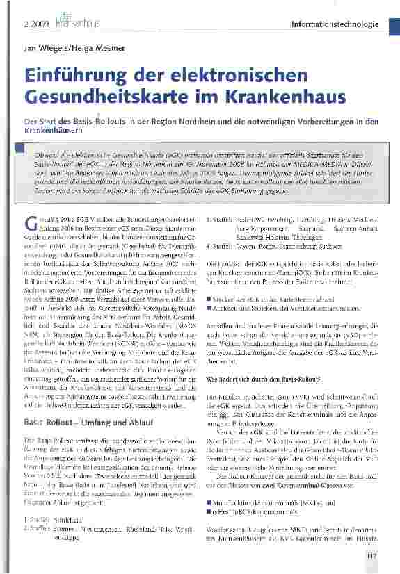 Vorschauseite 1: Einführung der elektronischen Gesundheitskarte im Krankenhaus