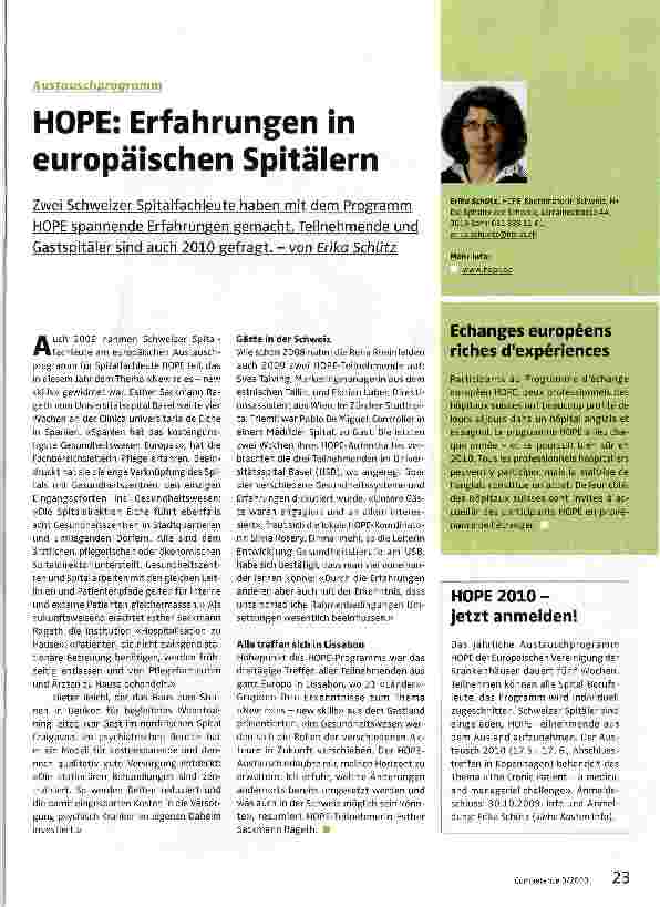 Vorschauseite 1: HOPE: Erfahrungen in europäischen Spitälern