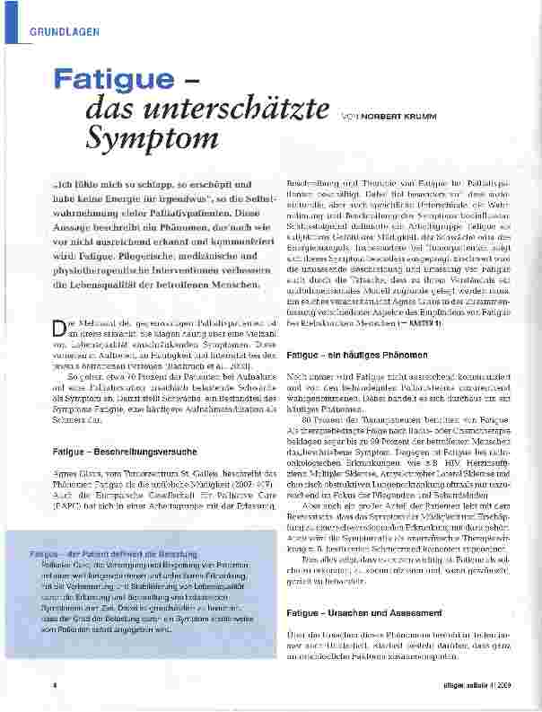 Vorschauseite 1: Fatigue -das unterschätzte Symptom