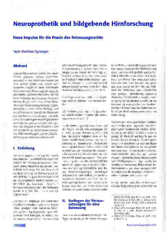 Vorschauseite 1: Neuroprothetik und bildgebende Hirnforschung