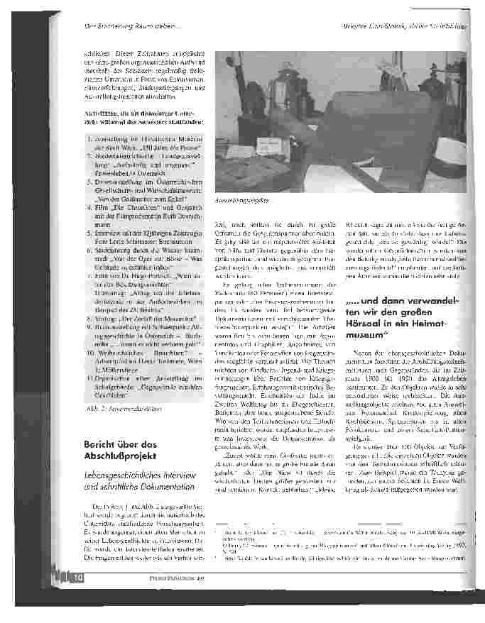 Vorschauseite 3: Der Erinnerung Raum geben Bericht über ein Semester Geschichte und Biographiearbeit in der Fachschule für Altendienste und Pflegehilfe