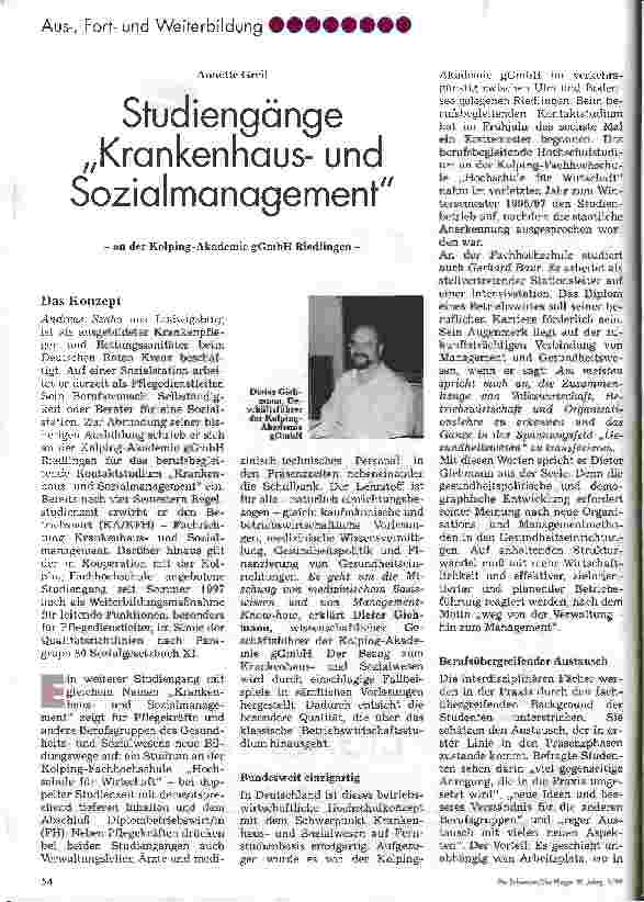 Vorschauseite 1: Studiengänge Krankenhausund Sozialmanagement -an der Kolping-Akademie gGmbH in Riedlingen -