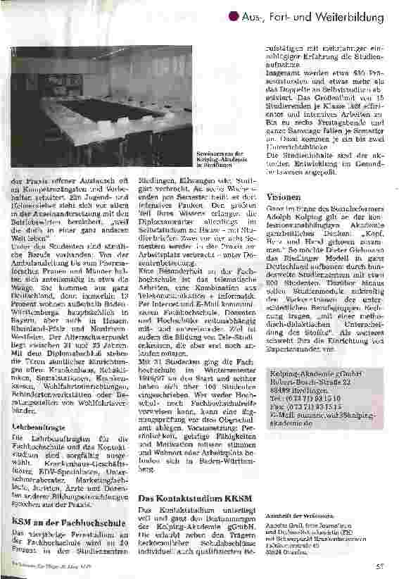 Vorschauseite 2: Studiengänge Krankenhausund Sozialmanagement -an der Kolping-Akademie gGmbH in Riedlingen -