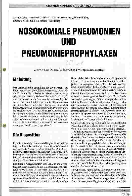 Vorschauseite 1: Nosokomiale Pneumonien und Pneumonieprophylaxen