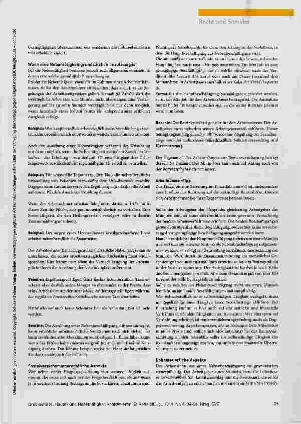 Vorschauseite 2: Recht und Soziales Hauptund Nebentätigkeit koordinieren