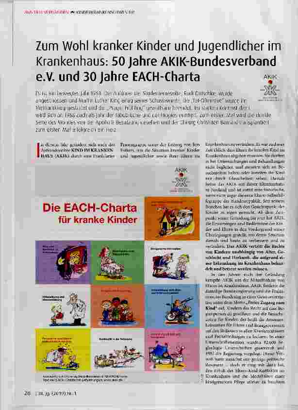 Vorschauseite 1: Zum Wohl kranker Kinder und Jugendlicher im Krankenhaus: 50 Jahre AKIK-Bundesverband e. V. und 30 Jahre EACH-Charta