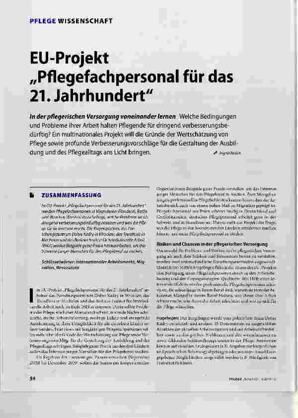 Vorschauseite 1: EU-Projekt „Pflegefachpersonal für das 21. Jahrhundert
