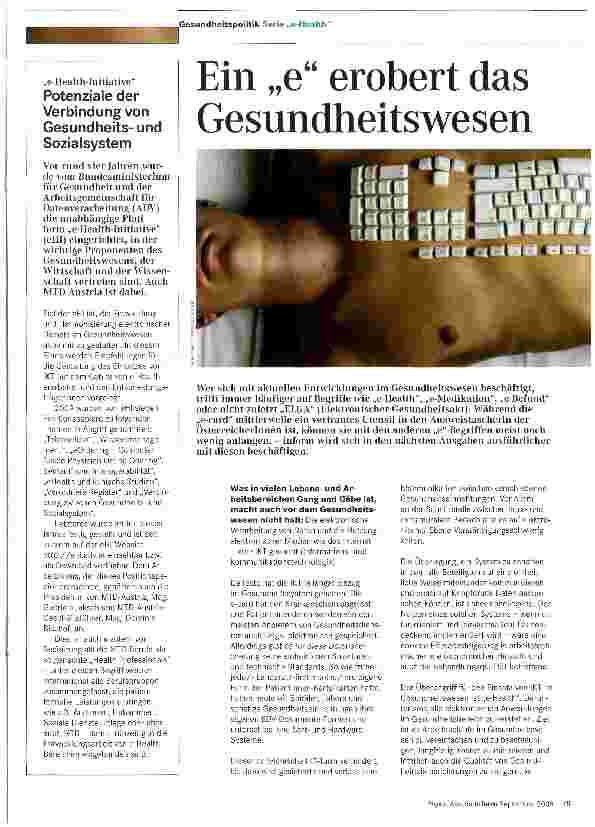 Vorschauseite 1: Ein „e erobert das Gesundheitswesen