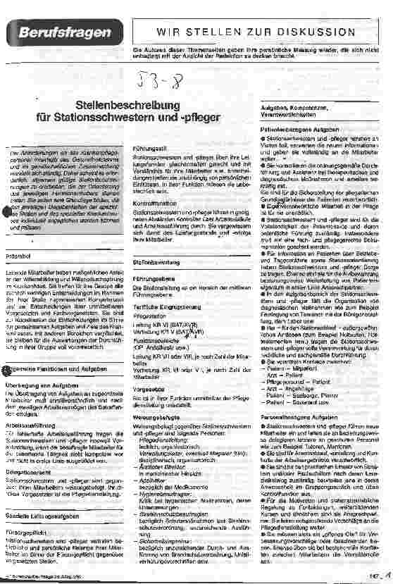 Vorschauseite 1: Stellenbeschreibung für Stationsschwestern und -pfleger