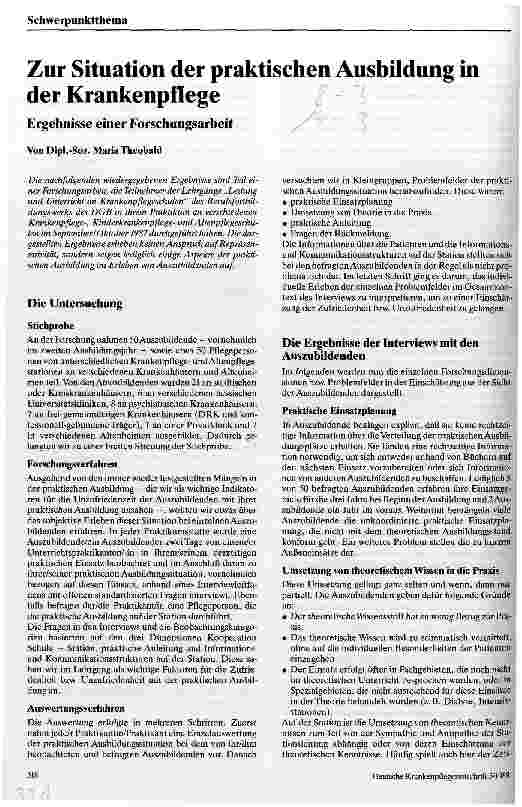 Vorschauseite 1: Zur Situation der praktischen Ausbildung in der Krankenpflege Ergebnisse einer Forschungsarbeit