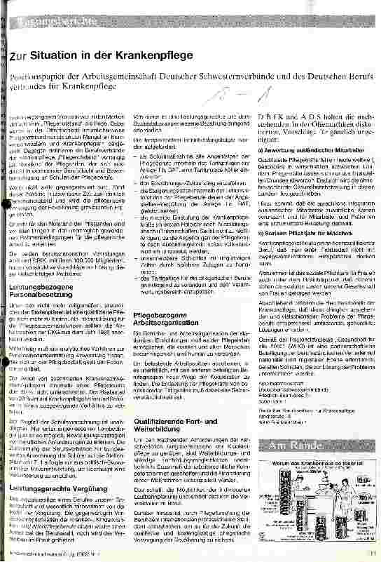 Vorschauseite 1: Zur Situation in der Krankenpflege