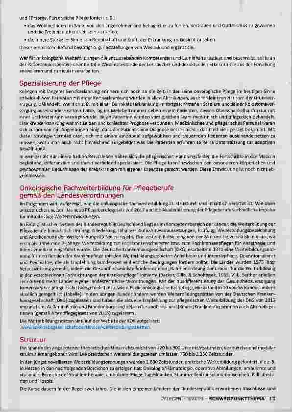 Vorschauseite 2: FACHWEITERBILDUNG IN ONKOLOGISCHER PFLEGE