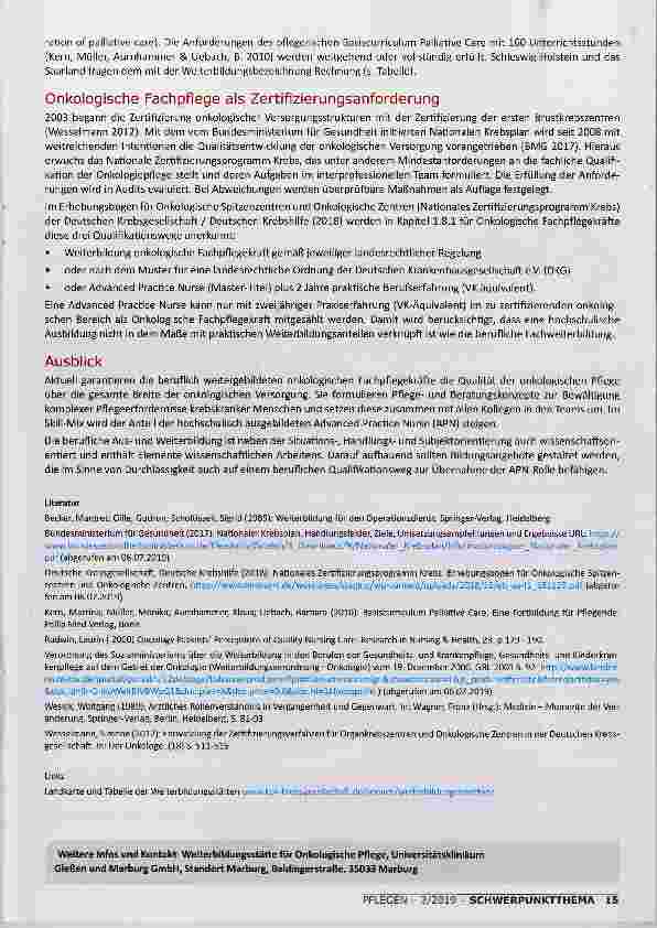 Vorschauseite 4: FACHWEITERBILDUNG IN ONKOLOGISCHER PFLEGE