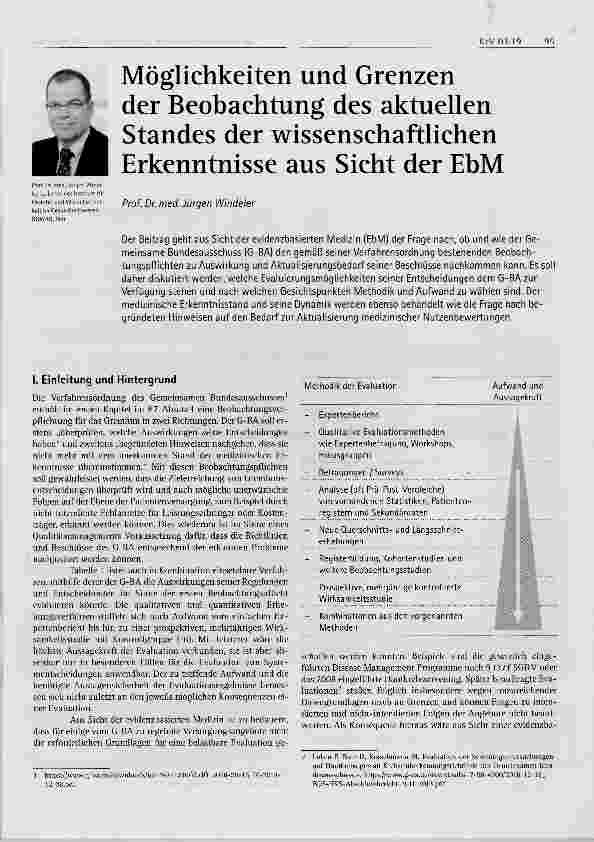 Vorschauseite 1: Möglichkeiten und Grenzen der Beobachtung des aktuellen Standes der wissenschaftlichen Erkenntnisse aus Sicht der EbM