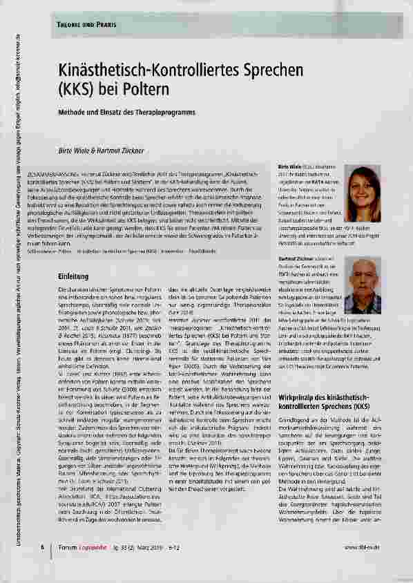 Vorschauseite 1: Kinästhetisch-Kontrolliertes Sprechen (KKS) bei Poltern