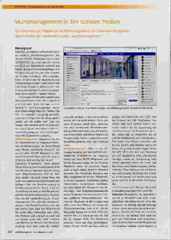 Vorschauseite 1: Wundmanagement in den sozialen Medien Ein Interview der Redaktion WUNDmanagement mit Sebastian Kruschwitz, dem Gründer der Facebook-Gruppe „Wundmanagement