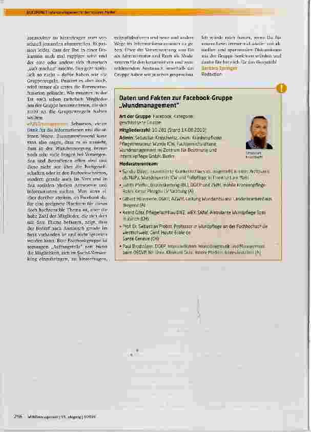 Vorschauseite 3: Wundmanagement in den sozialen Medien Ein Interview der Redaktion WUNDmanagement mit Sebastian Kruschwitz, dem Gründer der Facebook-Gruppe „Wundmanagement