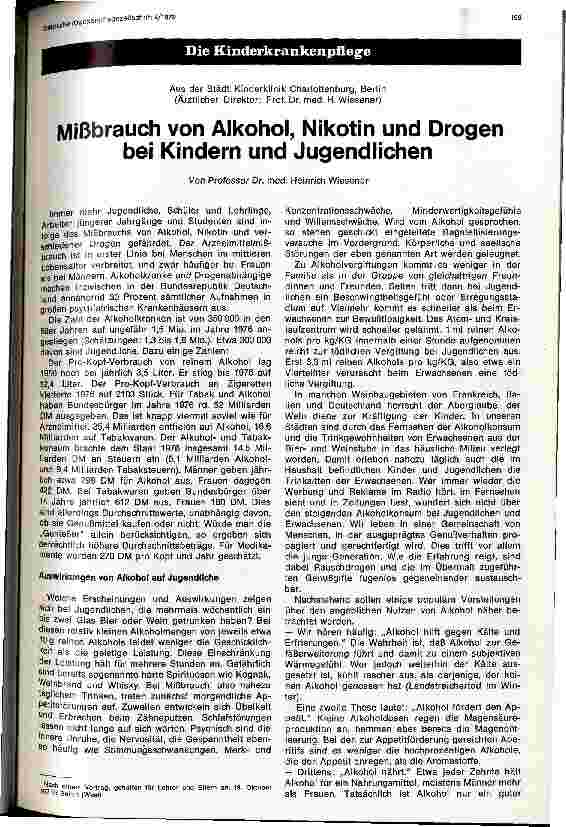 Vorschauseite 1: Mißbrauch von Alkohol, Nikotin und Drogen bei Kindern und Jugendlichen