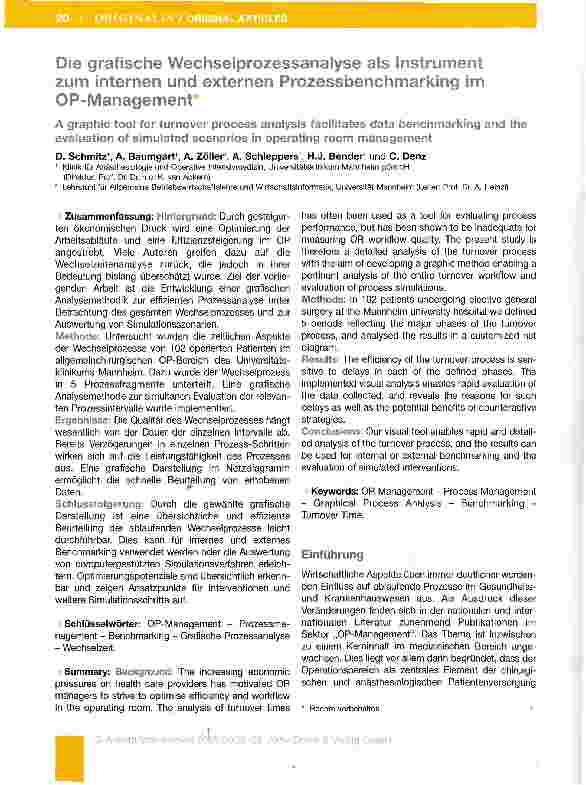 Vorschauseite 1: Die grafische Wechselprozessanalyse als Instrument zum internen und externen Prozessbenchmarking im OP-Management