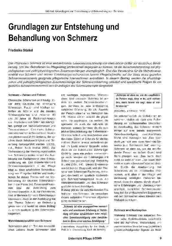 Vorschauseite 1: Grundlagen zur Entstehung und Behandlung von Schmerz