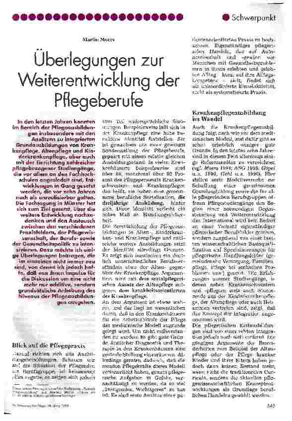 Vorschauseite 1: Überlegungen zur Weiterentwicklung der Pflegeberufe