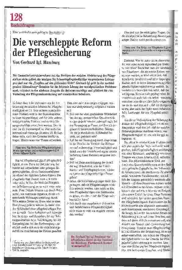 Vorschauseite 1: Die verschleppte Reform der Pflegeversicherung Eine unendliche sozialpolitische Geschichte I