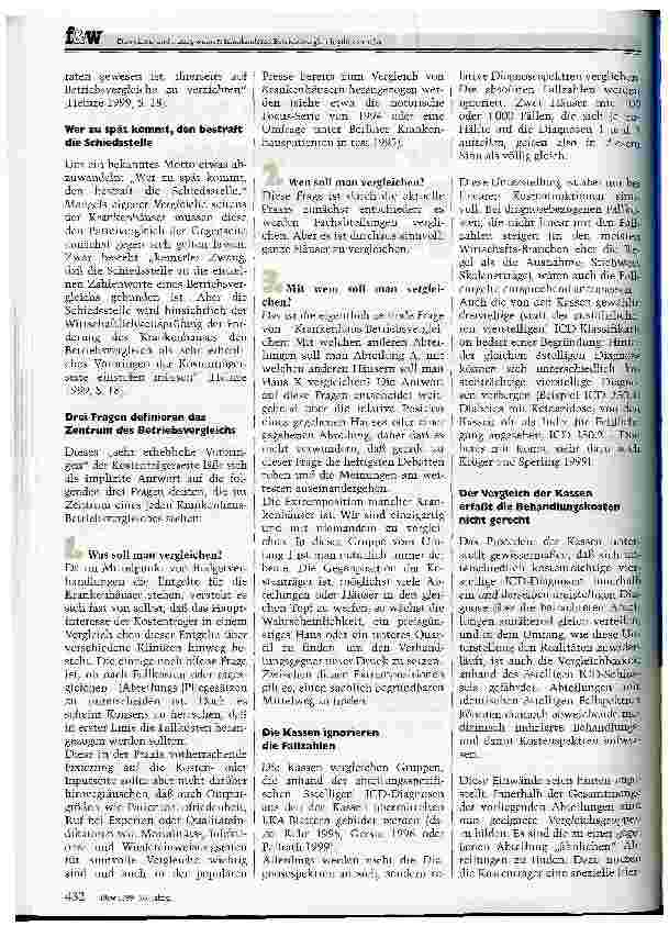 Vorschauseite 2: Den einen und einzig wahren Krankenhaus-Betriebsvergleich gibt es nicht Ein Plädoyer für die Suche nach neuen Wegen zum Erfolg