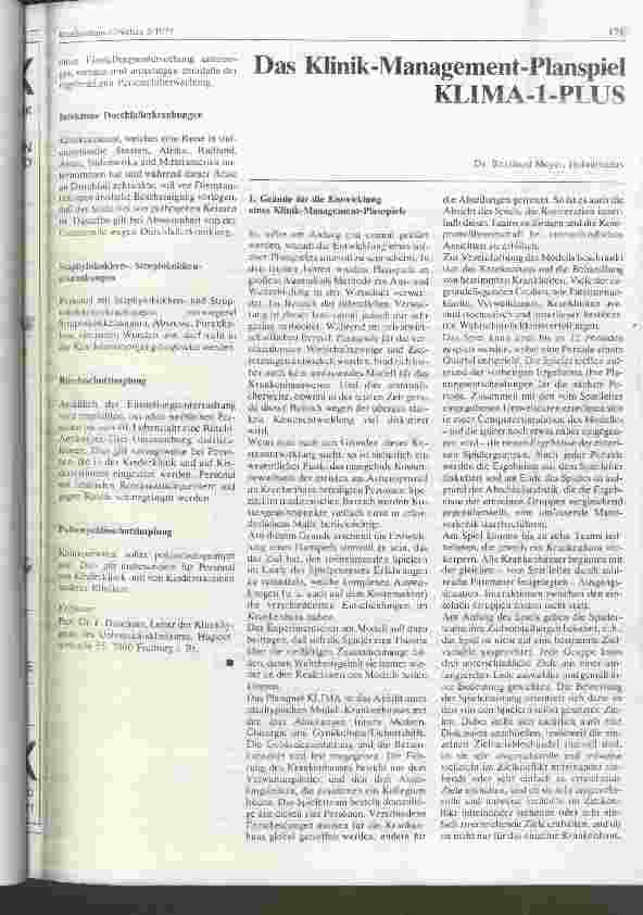 Vorschauseite 1: Das Klinik-Management-Planspiel KLIMA-1-PLUS