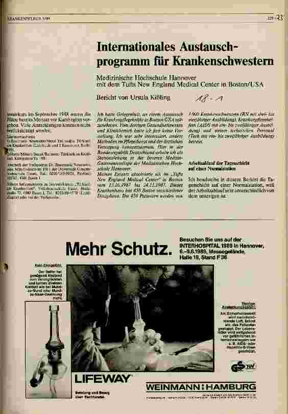 Vorschauseite 1: Internationales Austauschprogramm für Krankenschwestern Med. Hochschule Hannover mit Tufts New England Medical Center (USA)