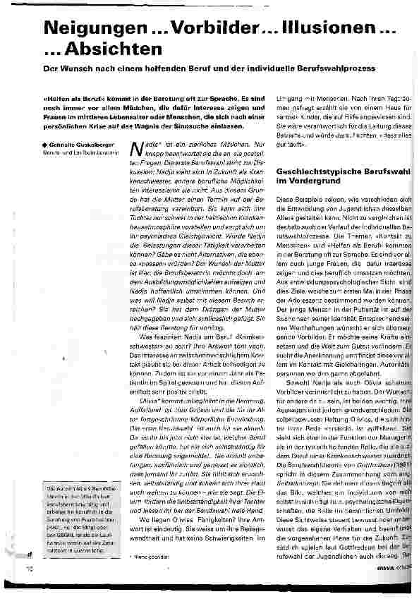 Vorschauseite 1: Neigungen...Vorbilder...Illusionen...Absichten Der Wunsch nach einem helfenden Beruf und der individuelle Berufswahlprozess