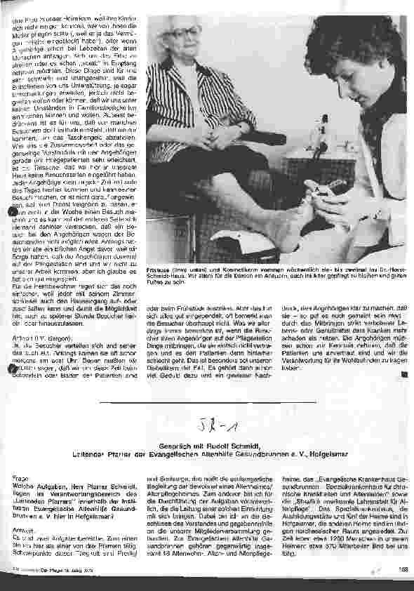 Vorschauseite 1: Aufgaben und Engagement von Schwestern und Pflegern in Altenund Pflegeheimen - Interview mit Pfarrer Rudolf Schmidt