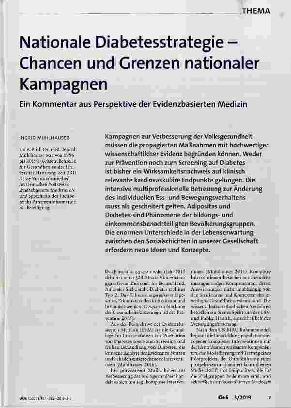 Vorschauseite 1: Nationale Diabetesstrategie Chancen und Grenzen nationaler Kampagnen