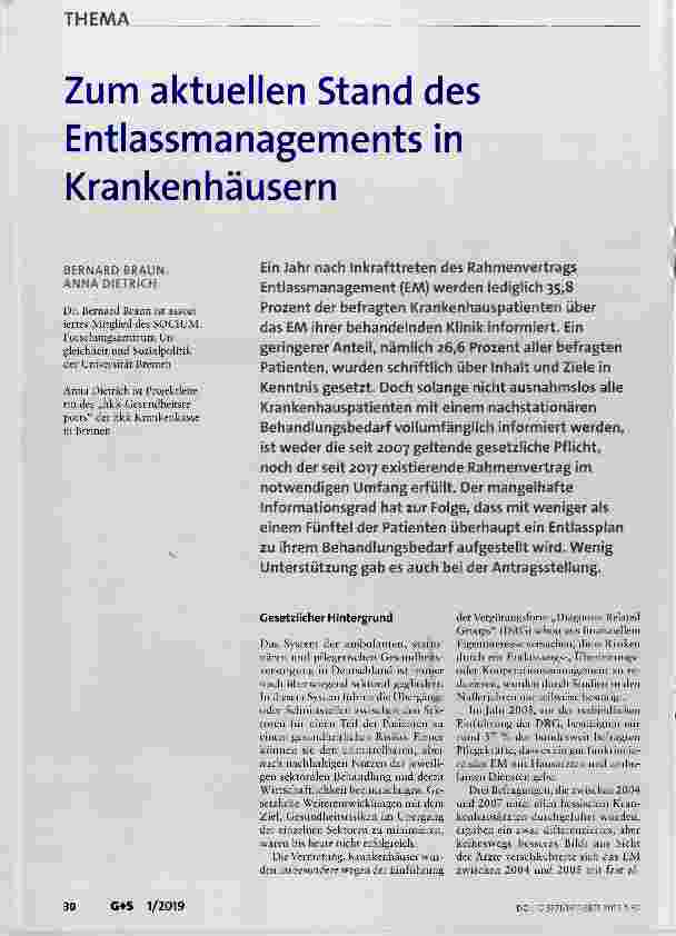 Vorschauseite 1: Zum aktuellen Stand des Entlassmanagements in Krankenhäusern