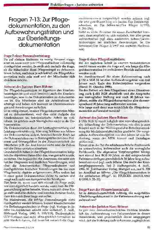 Vorschauseite 1: Fragen 7-13: Zur Pflegedokumentation, zu den Aufbewahrungsfristen und zur Überleitungsdokumentation