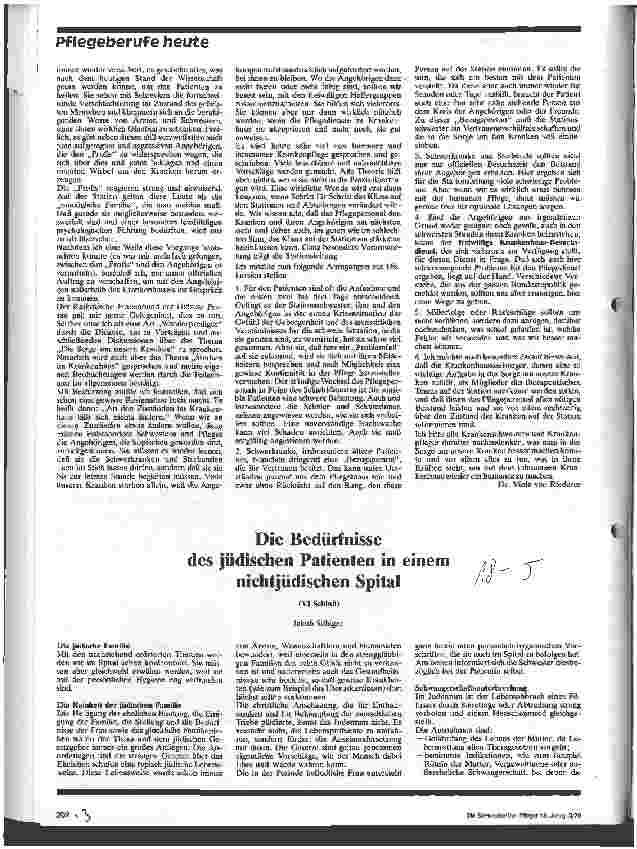 Vorschauseite 1: Die Bedürfnisse des jüdischen Patienten in einem nichtjüdischen Spital (VI Schluß)