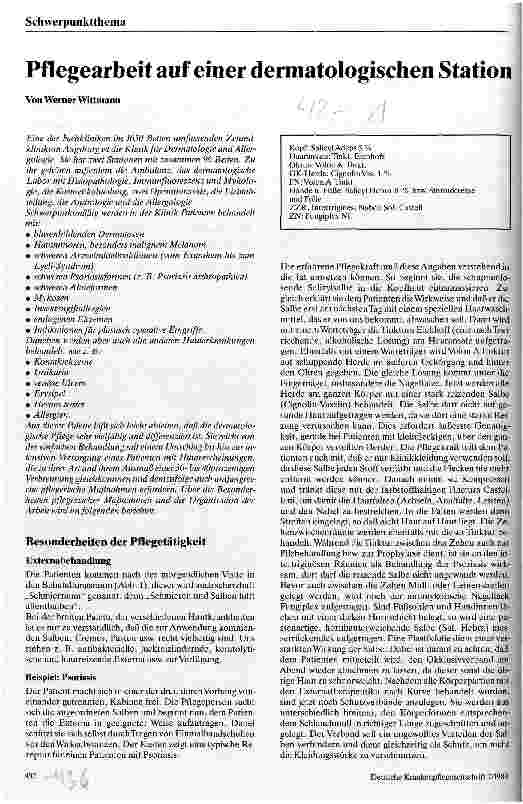 Vorschauseite 1: Pflegearbeit auf einer dermatologischen Station