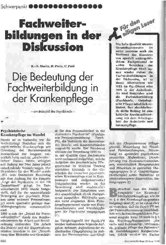 Vorschauseite 1: Die Bedeutung der Fachweiterbildung in der Krankenpflege