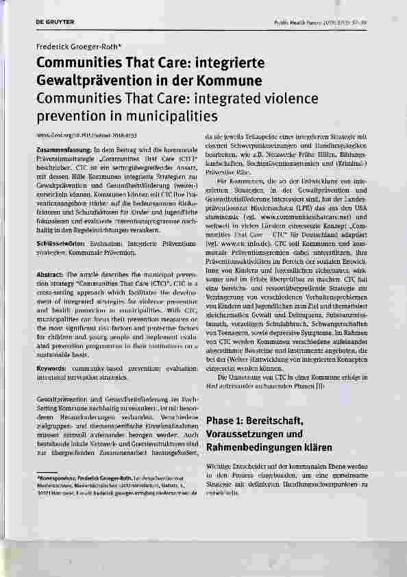 Vorschauseite 1: Communities That Care: integrierte Gewaltprävention in der Kommune