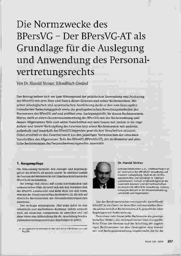 Vorschauseite 1: Die Normzwecke des BPersVG Der BPersVG-AT als Grundlage für die Auslegung und Anwendung des Personalvertretungsrechts