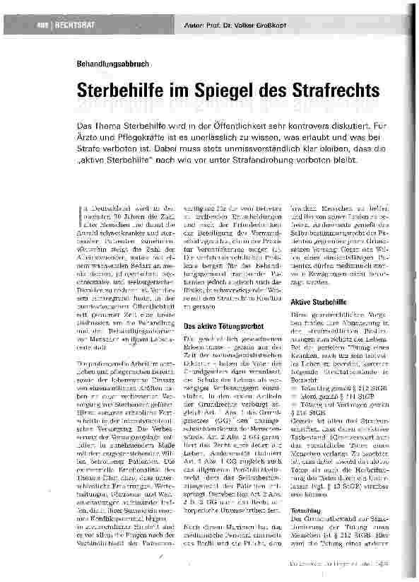 Vorschauseite 1: Sterbehilfe im Spiegel des Strafrechts