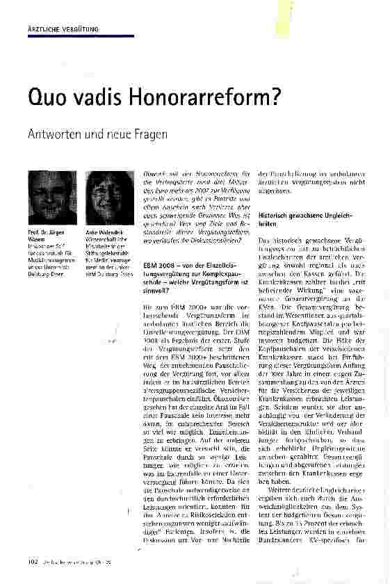 Vorschauseite 1: Quo vadis Honorarreform?Antworten und neue Fragen