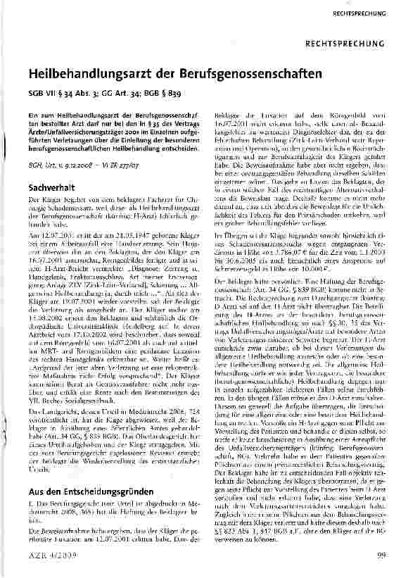 Vorschauseite 1: Heilbehandlungsarzt der Berufsgenossenschaften