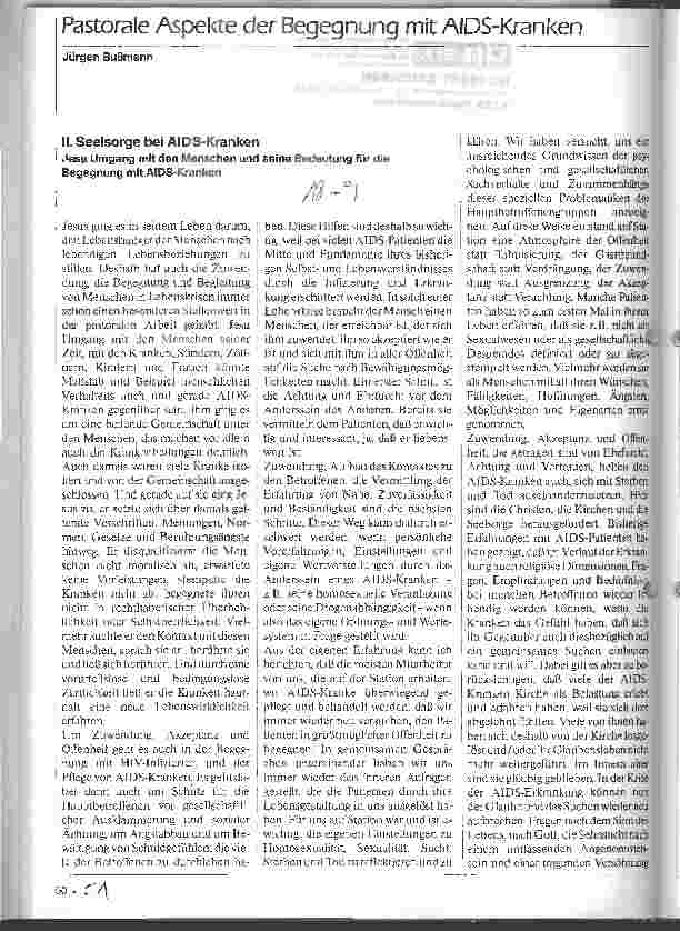 Vorschauseite 1: II. Seelsorge bei AIDS-Kranken Jesu Umgang mit den Menschen und seine Bedeutung für AIDS-Kranke