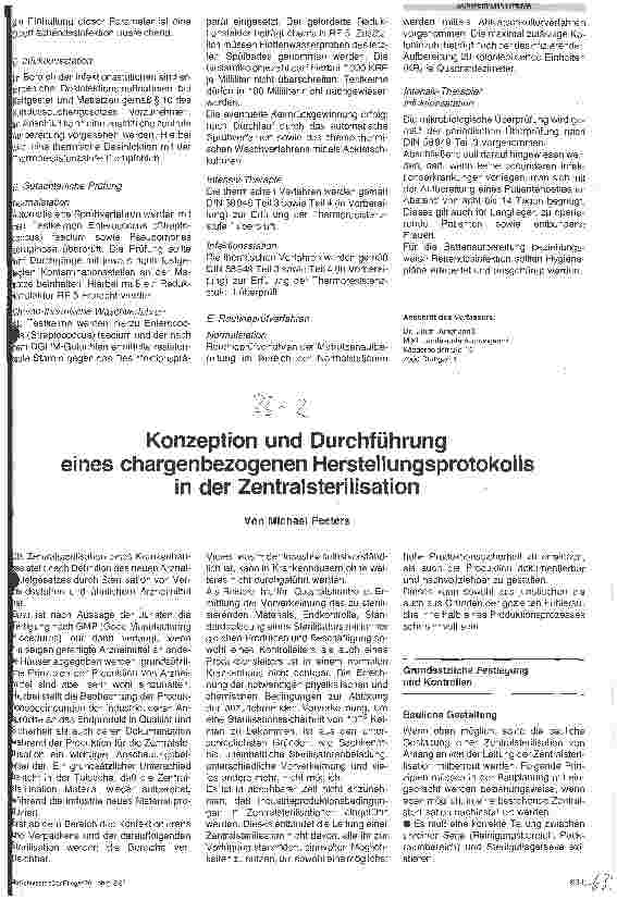 Vorschauseite 1: Konzeption und Durchfühung eines chargenbezogenen Herstellungsprotokolls in der Zentralsterilisation