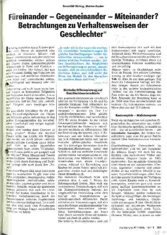 Vorschauseite 1: Füreinander - Gegeneinander - Miteinander? Betrachtungen zu Verhaltensweisen der Geschlechter