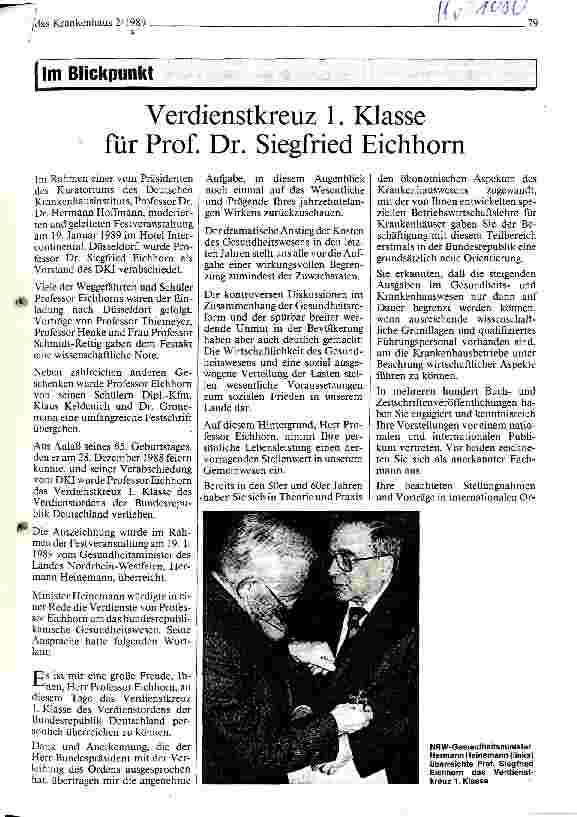 Vorschauseite 1: Verdienstkreuz 1. Klasse für Prof.Dr. Siegfried Eichhorn