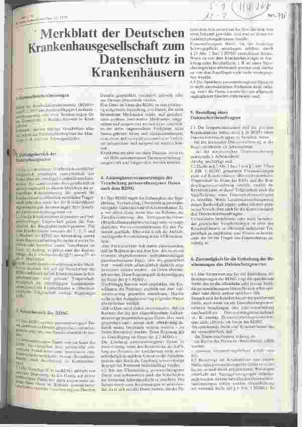 Vorschauseite 1: Merkblatt der Deutschen Krankenhausgesellschaft zum Datenschutz in Krankenhäusern