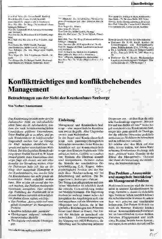 Vorschauseite 1: Konfliktträchtiges und konfliktbehebendes Management Betrachtungen aus der Sicht der Krankenhaus-Seelsorge