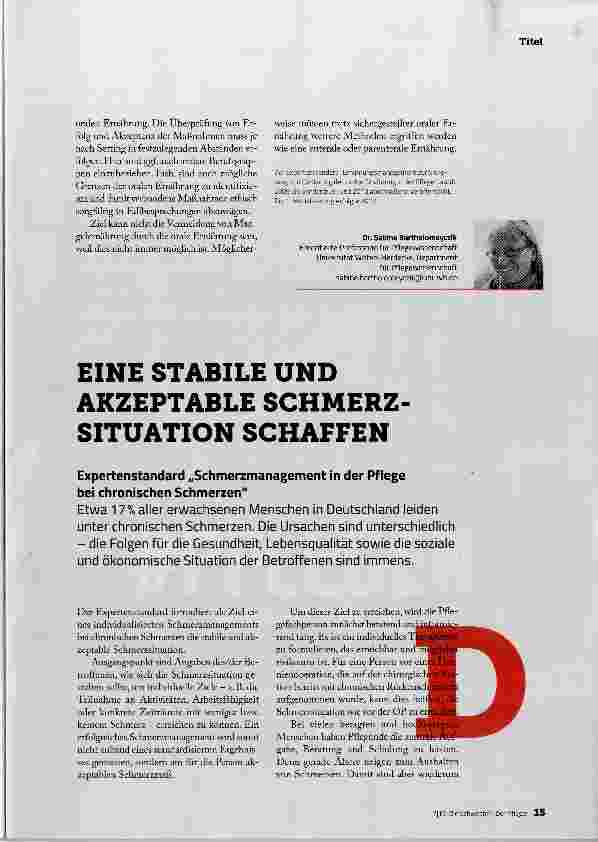Vorschauseite 1: EINE STABILE UND AKZEPTABLE SCHMERZSITUATION SCHAFFEN