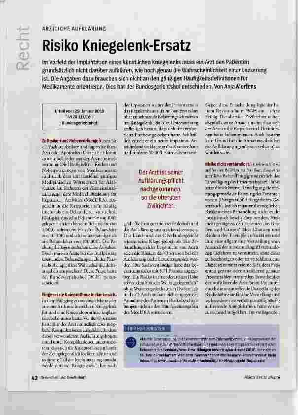 Vorschauseite 1: Risiko Kniegelenk-Ersatz